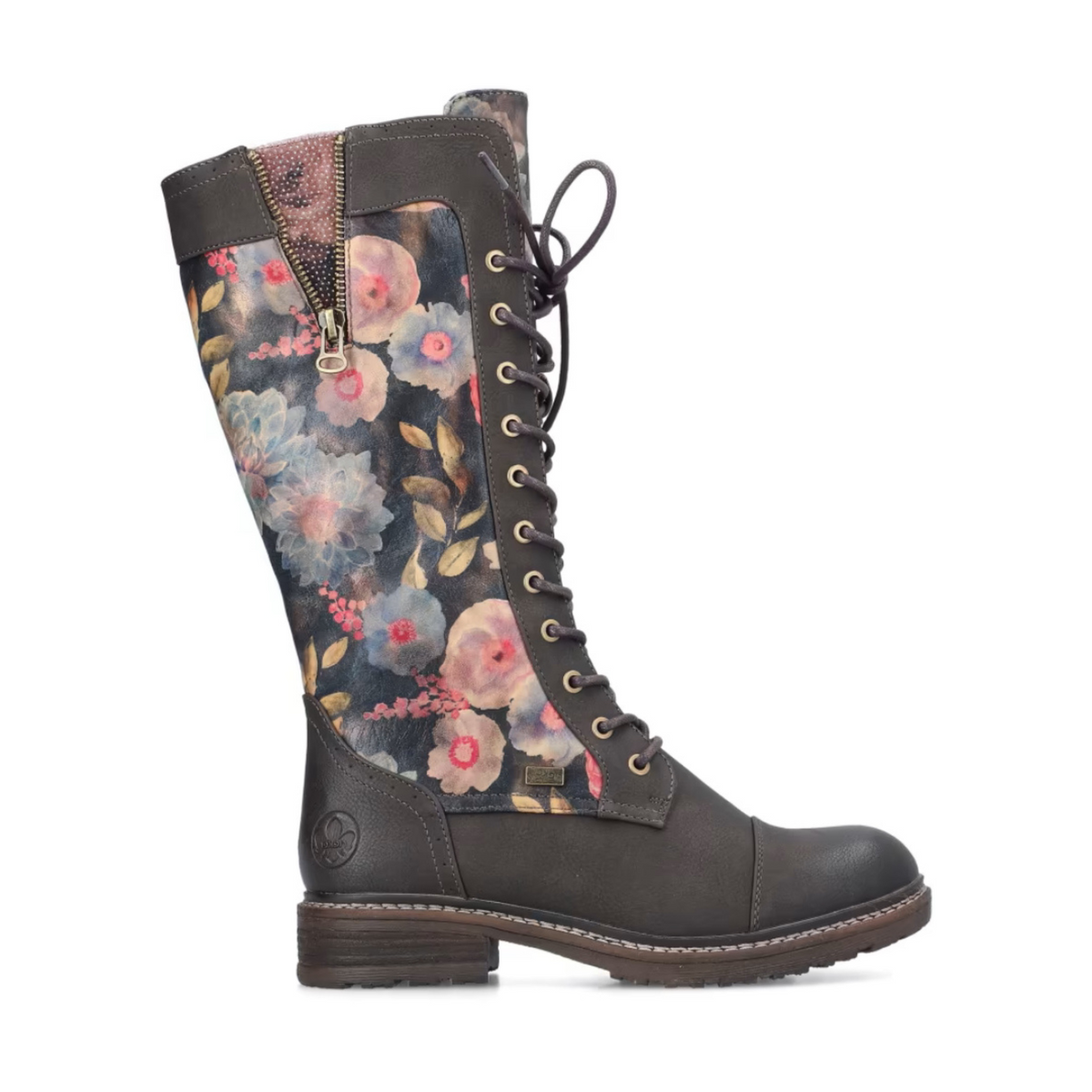 Rieker Floral Knee High Fleece Lined Brown Boot 94731-91