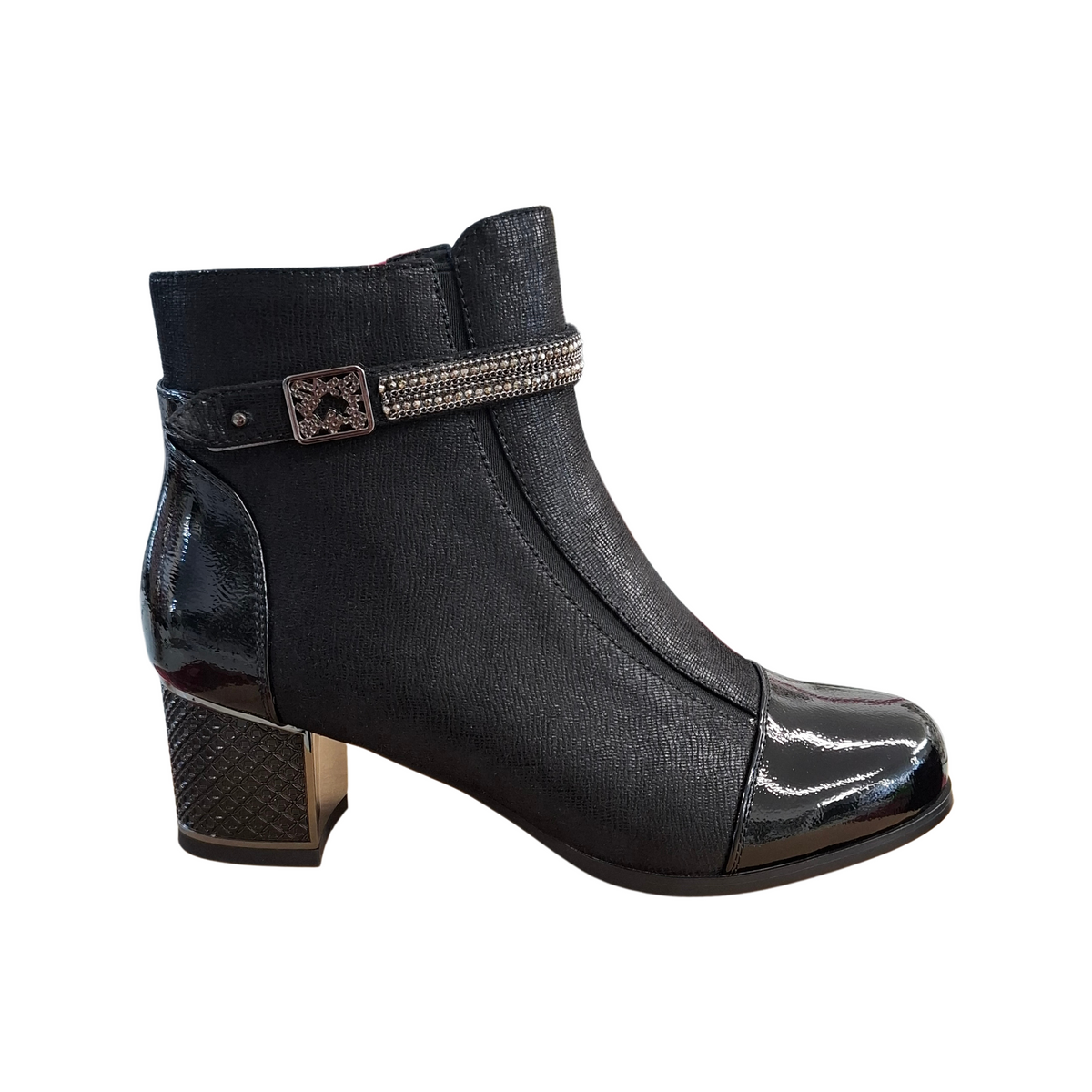 Redz Block Heel Ankle Boot Diamante Strap H701