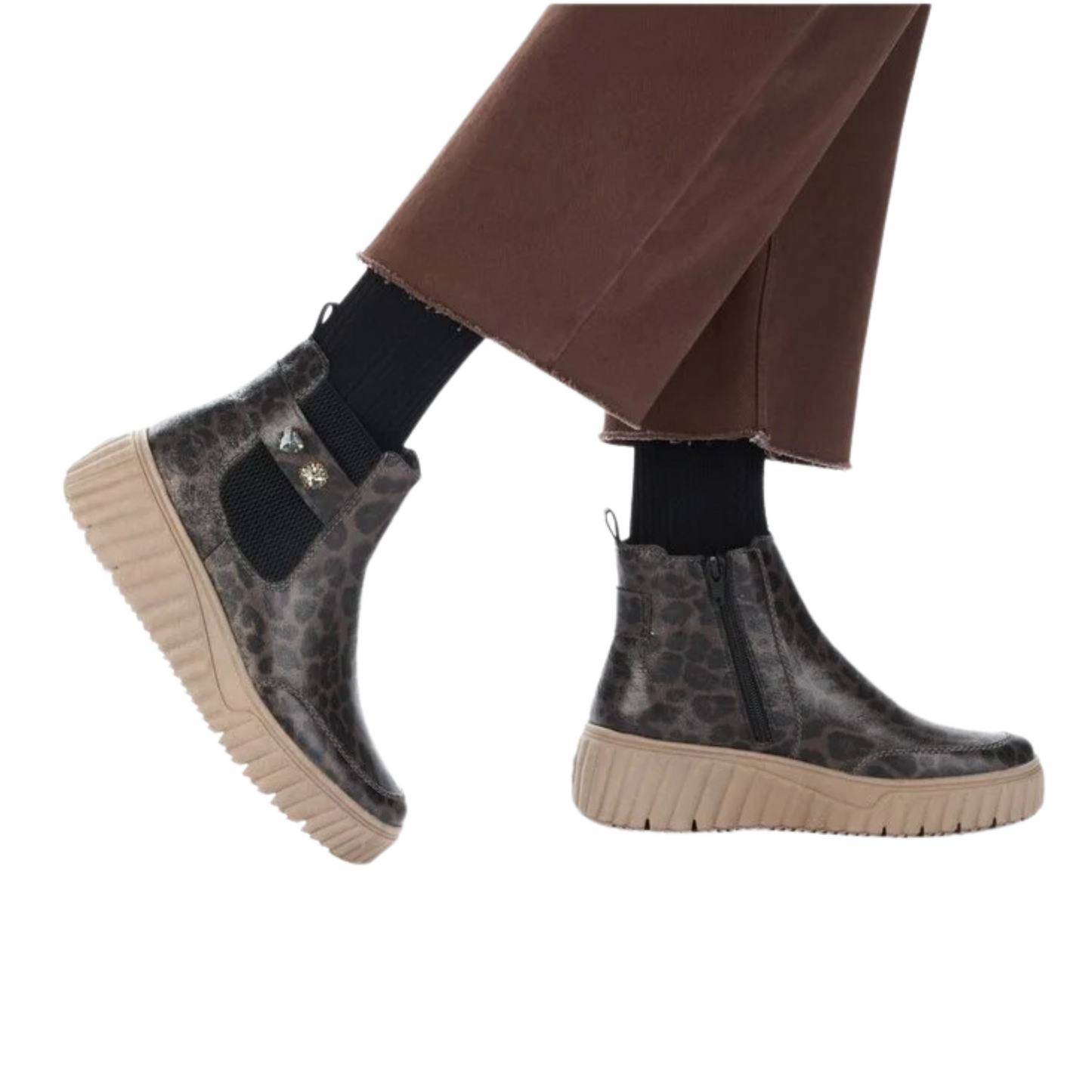 Rieker Platform Chelsea Boot Leopard Print N2556