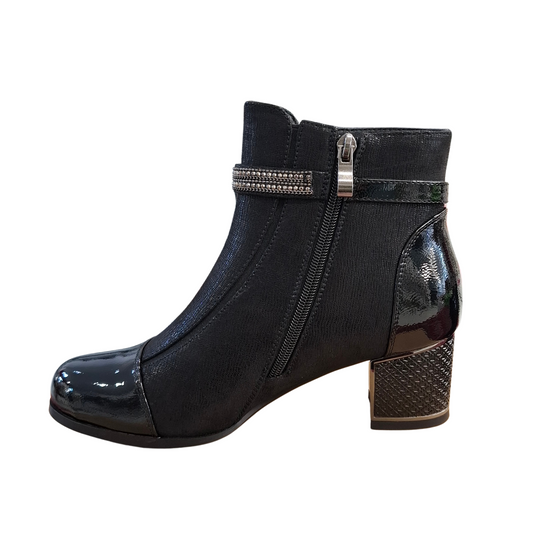 Redz Block Heel Ankle Boot Diamante Strap H701
