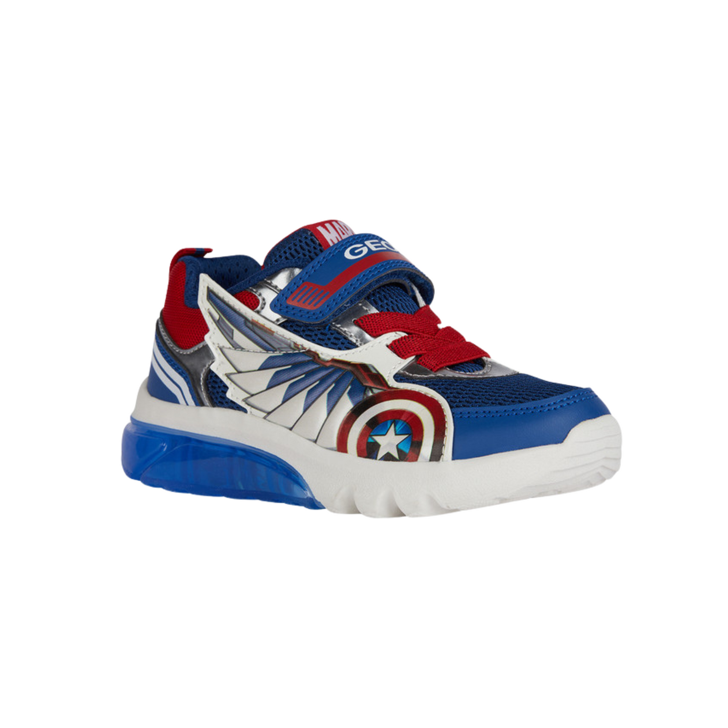 Geox Avengers Captain America Light Up Trainer Blue Red Silver J45LBB