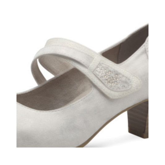 Jana Mid Heel Double Strap Beige/Gold 24464-42