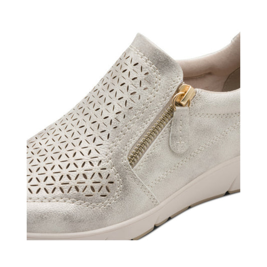 Jana Ladies Slip On Trainer with Zip Beige Gold 24765-46