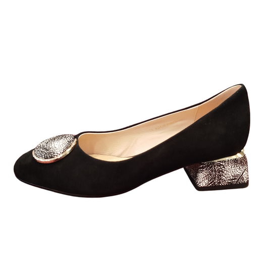 Loretta Vitale Block Heel Pump Gold Detailing C3809