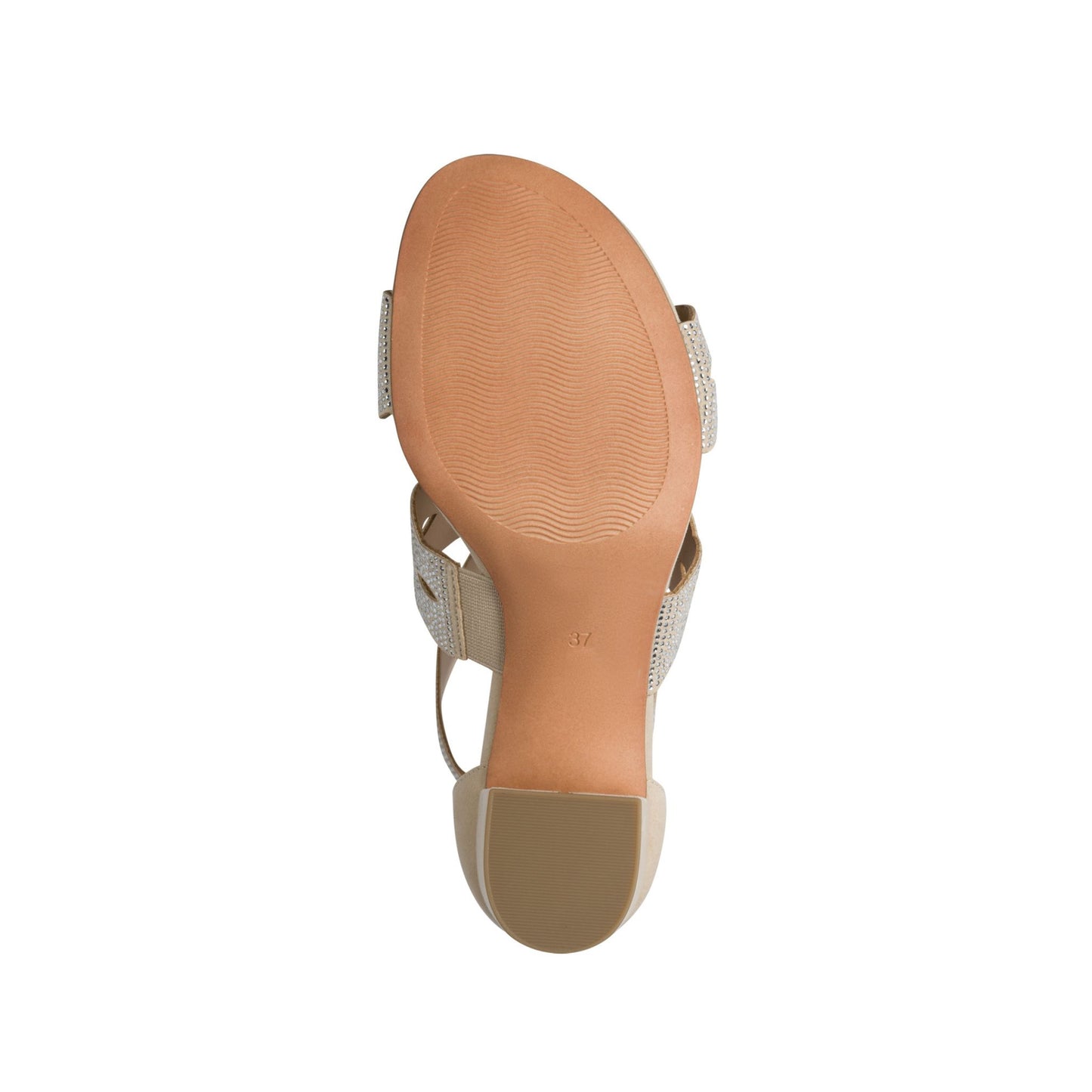 Marco Tozzi Block Heel Beige Sandal with Diamante Detailing 28306-46