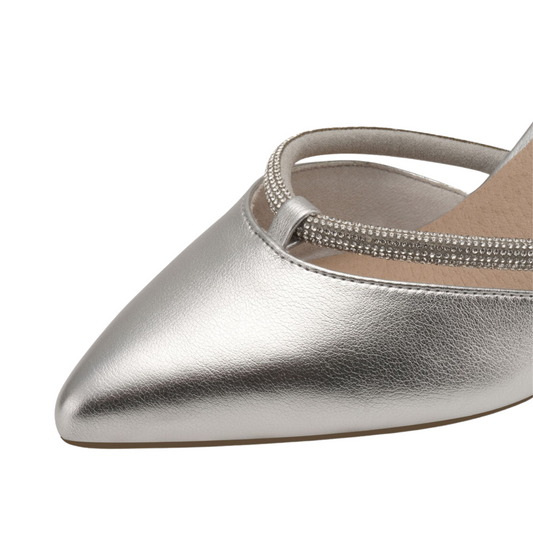 Marco Tozzi Pointed Toe Elegant Block Heel with Diamante Detailing - Silver