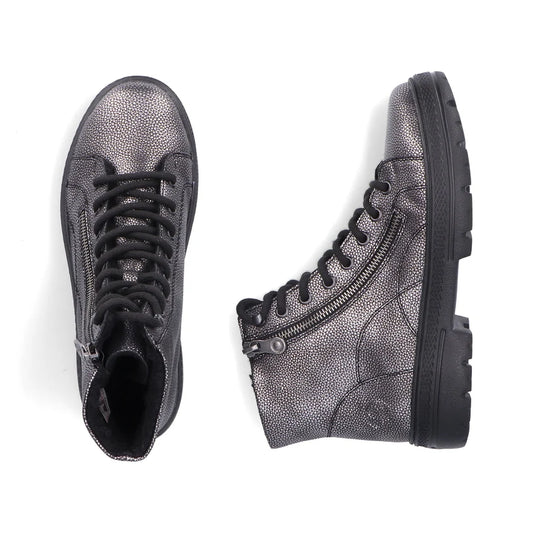 Rieker Platform Laced Metallic Ankle Boot N0031