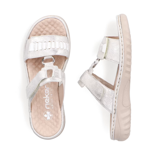 Rieker Woman's Mule Sandal Silver White 60481
