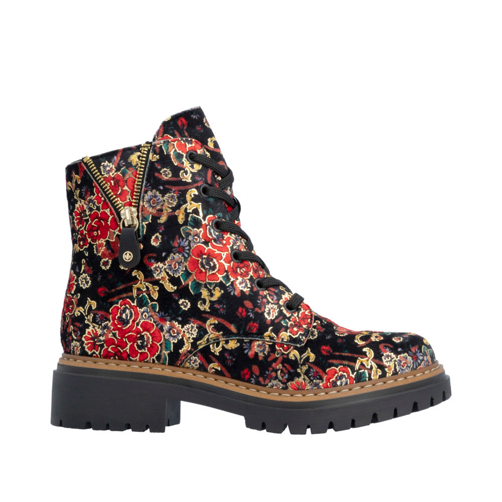 Rieker Ladies Biker Boot Floral Metallic Print 72617