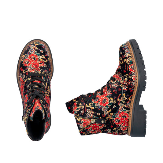 Rieker Ladies Biker Boot Floral Metallic Print 72617