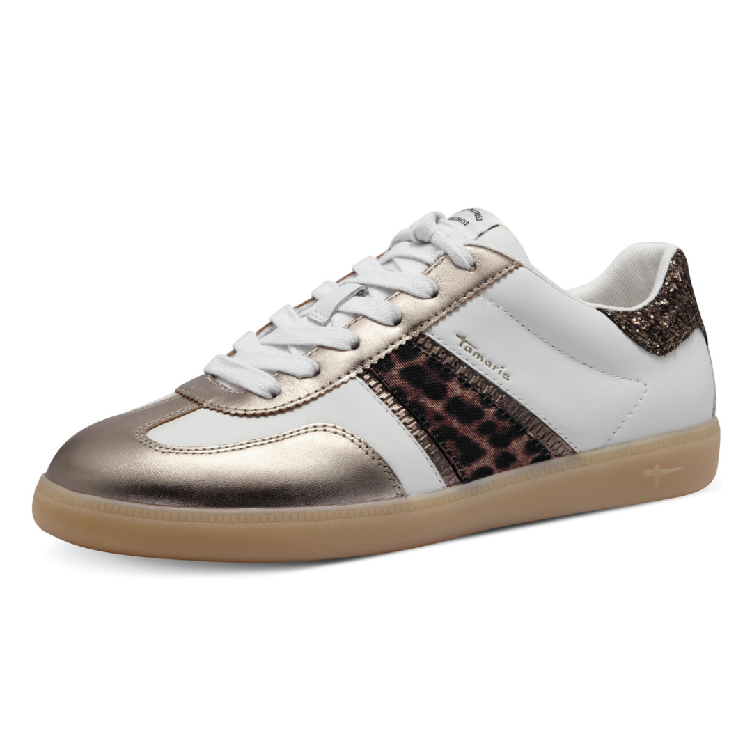 Tamaris Metallic White Leopard Trainer 23624-43