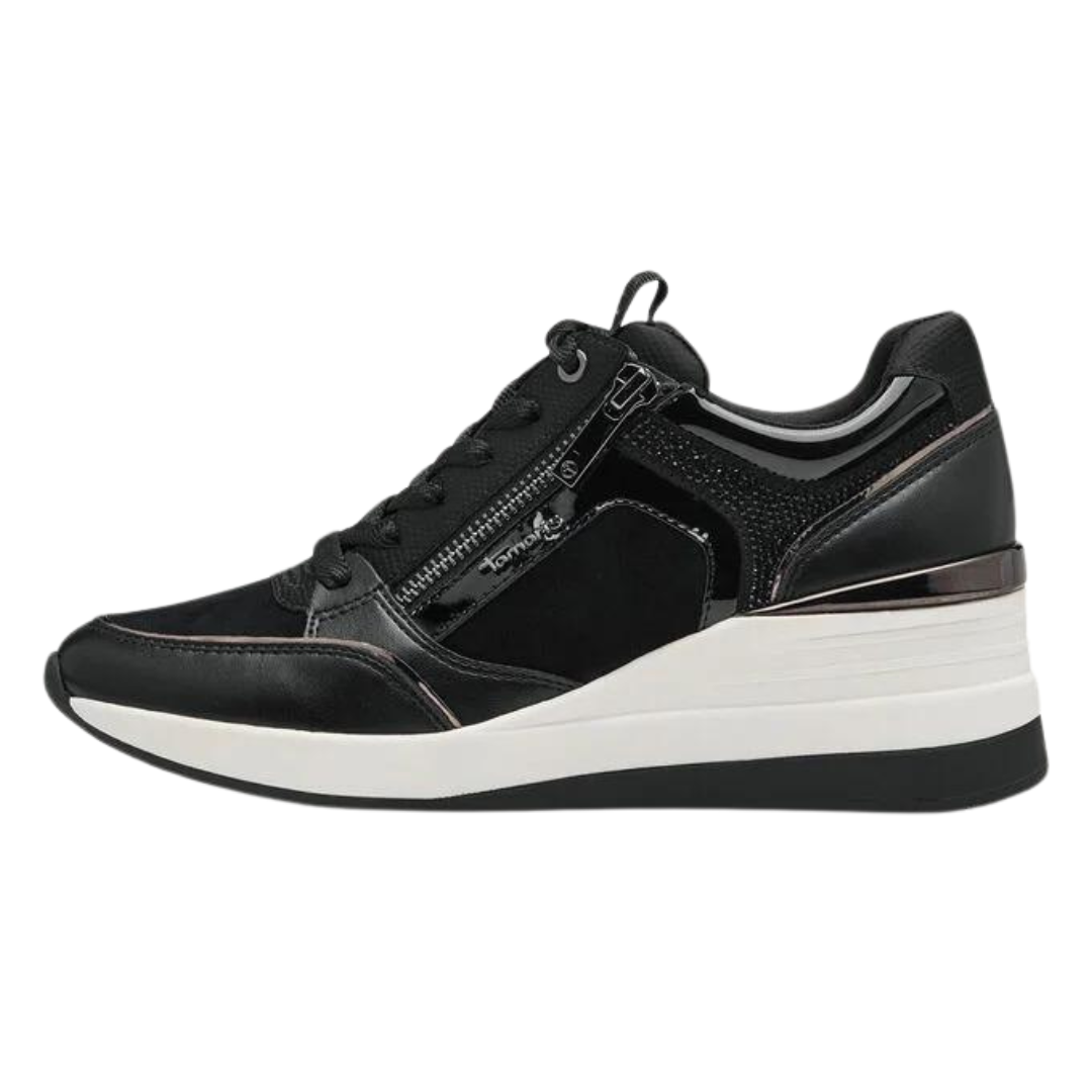 Tamaris Wedge Trainer with Zipper Black 23703-41