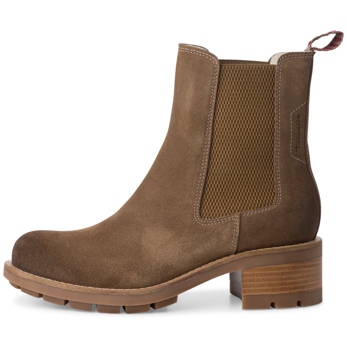 Tamaris Chelsea Boot Block Heel Suede Brown 25490-43