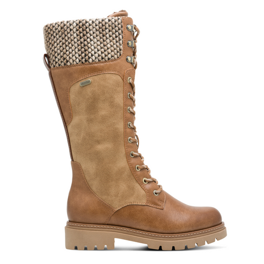 Marco Tozzi knee High Water Resistant Lace Up Boot Nut Combi 26626-45