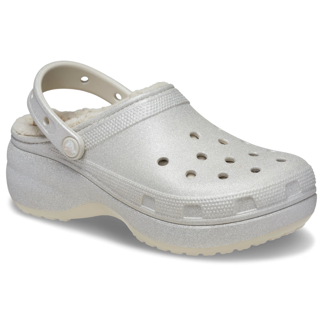 Crocs Classic Glitter Platform Lined Clog Silver