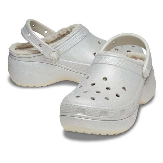 Crocs Classic Glitter Platform Lined Clog Silver