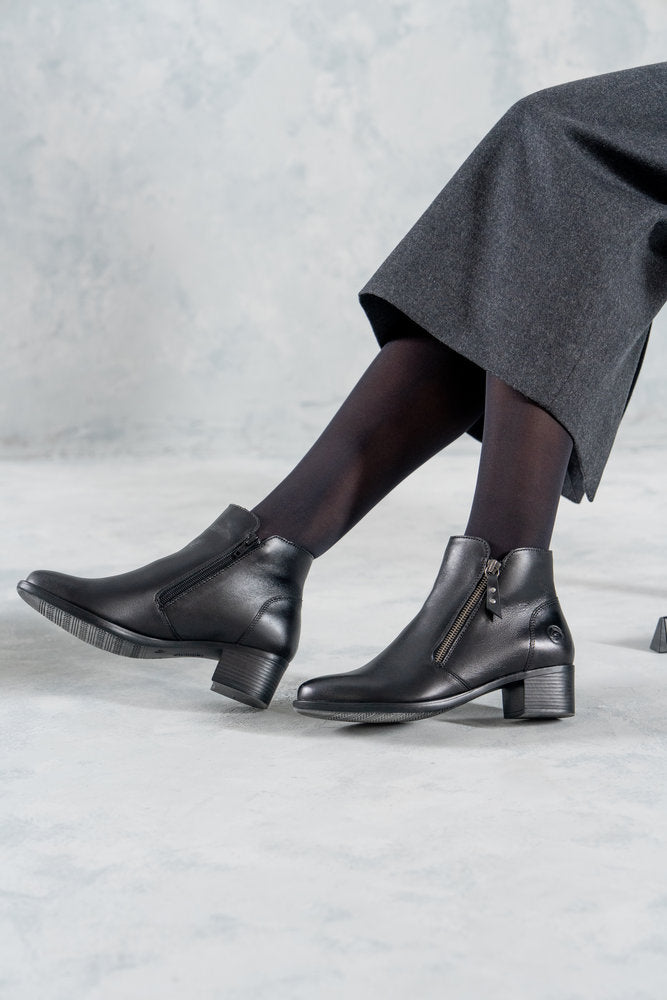 Remonte Ankle Boot Block Heel Leather Black R5190-00