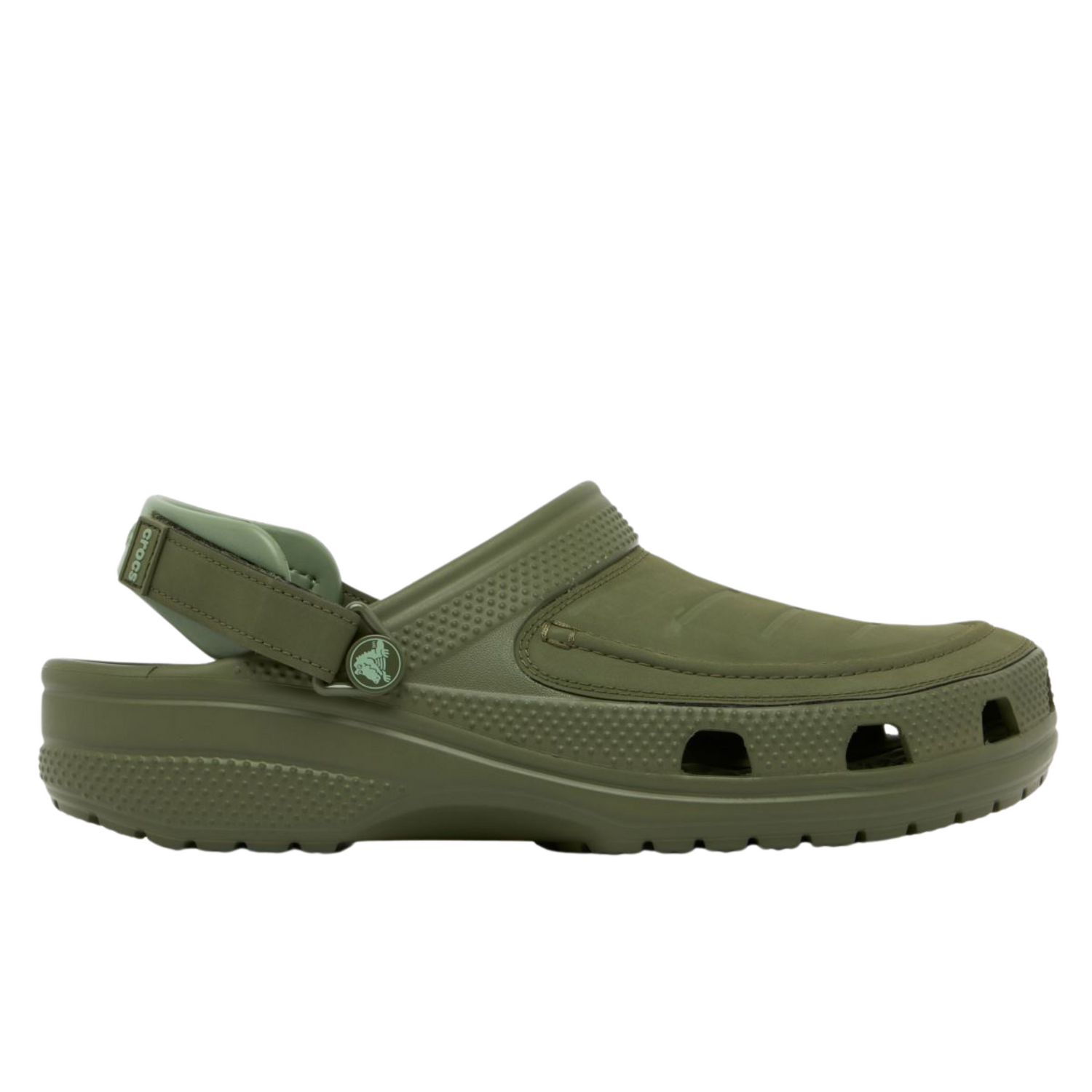 Green clog shoe on a white background