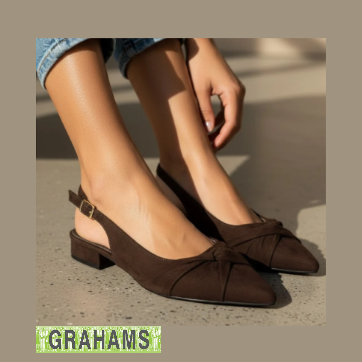 PFS Pointed Toe Sling Back Brown Flats CL098GT