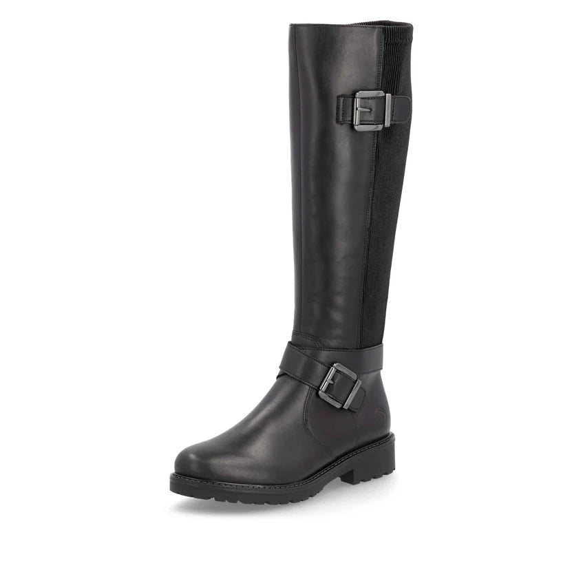 Remonte Knee High Flat Black Leather Boot R6593-00