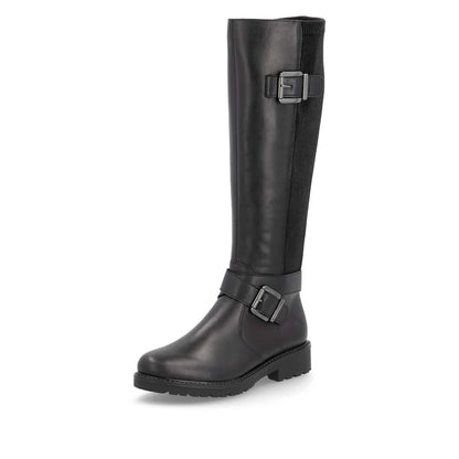 Remonte Knee High Flat Black Leather Boot R6593-00