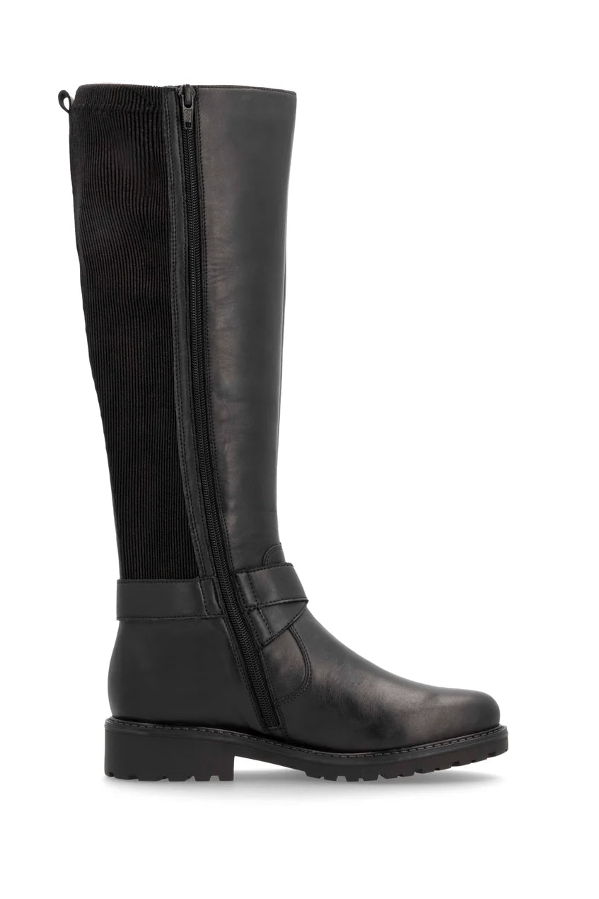 Remonte Knee High Flat Black Leather Boot R6593-00