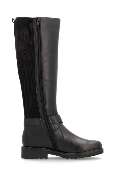 Remonte Knee High Flat Black Leather Boot R6593-00