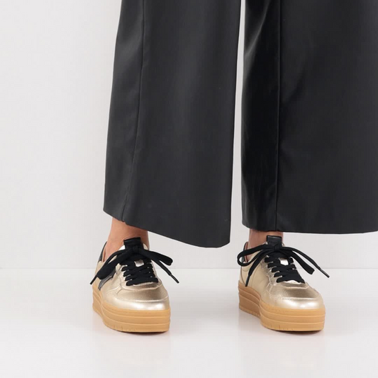 Tamaris Gold Black Platform Trainer 23773-43