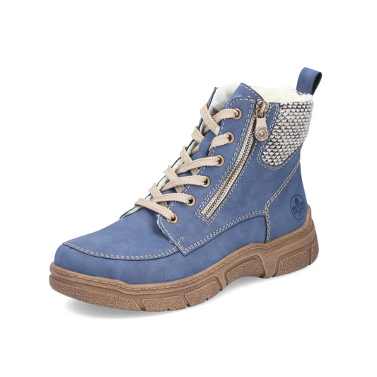 Rieker Knitted Blue Jeans Ankle Boot with Zipper 72330-14