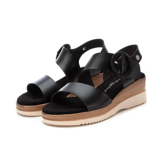 Xti Wedge Buckled Sandal Black 143944