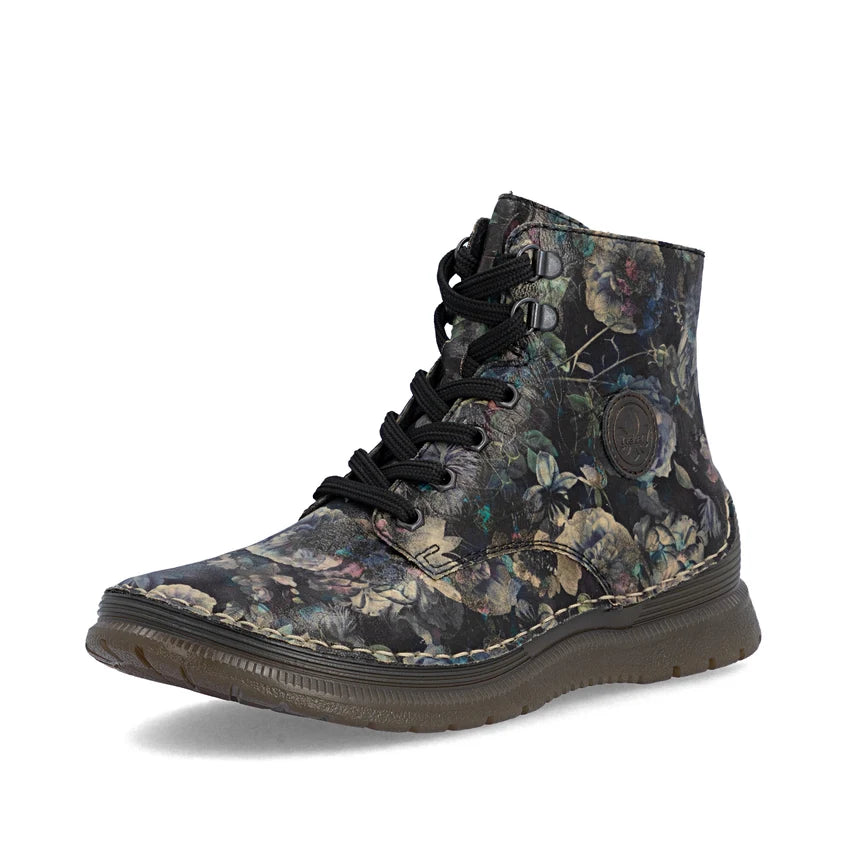 Rieker Floral Metallic Ankle Boot Black Multi 53632-90