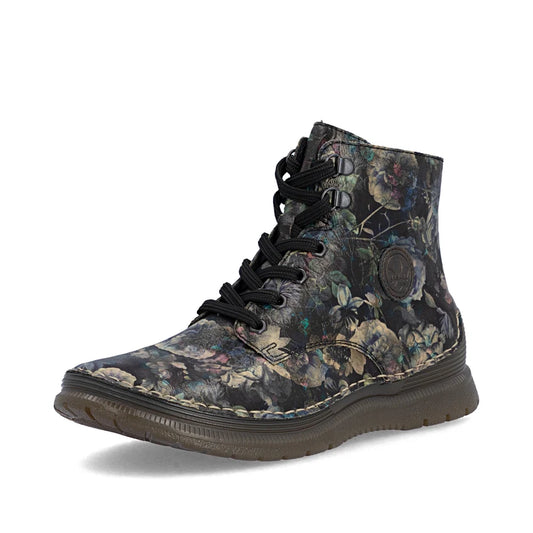 Rieker Floral Metallic Ankle Boot Black Multi 53632-90