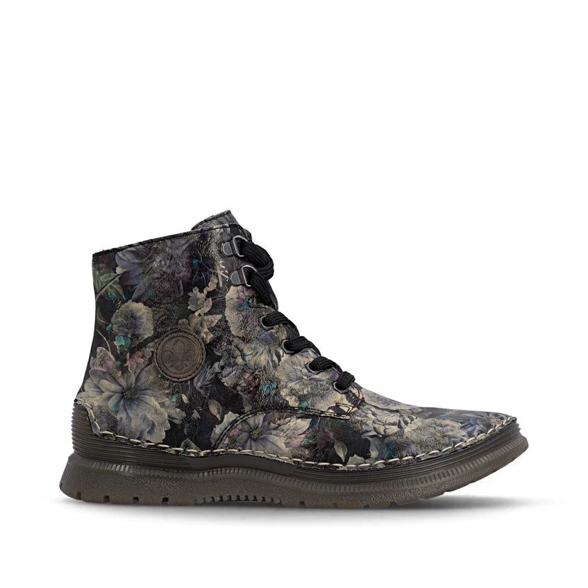 Rieker Floral Metallic Ankle Boot Black Multi 53632-90