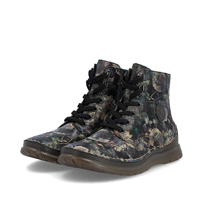 Rieker Floral Metallic Ankle Boot Black Multi 53632-90