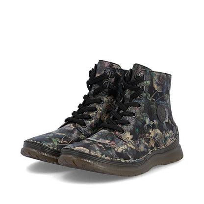 Rieker Floral Metallic Ankle Boot Black Multi 53632-90