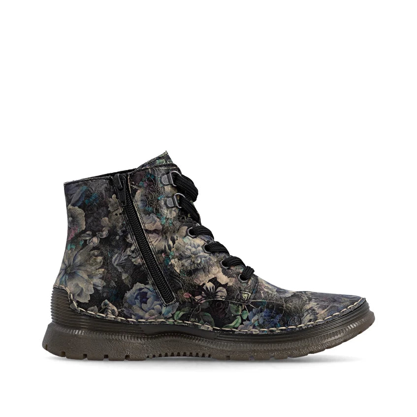 Rieker Floral Metallic Ankle Boot Black Multi 53632-90