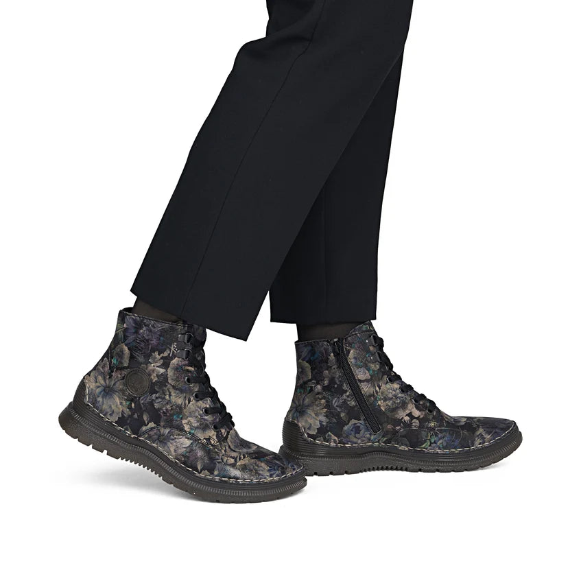 Rieker Floral Metallic Ankle Boot Black Multi 53632-90