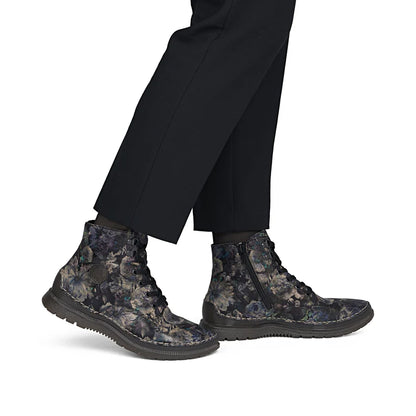 Rieker Floral Metallic Ankle Boot Black Multi 53632-90