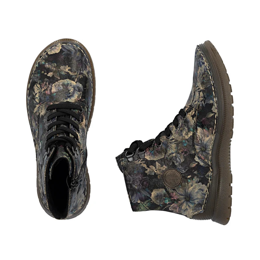 Rieker Floral Metallic Ankle Boot Black Multi 53632-90