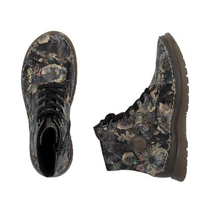 Rieker Floral Metallic Ankle Boot Black Multi 53632-90