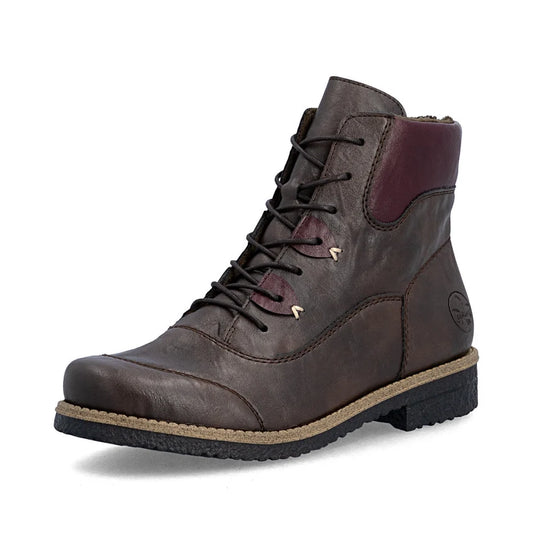 Rieker Laced Ankle Boot Brown Burgundy 73510-26