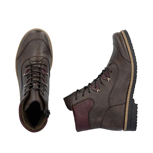 Rieker Laced Ankle Boot Brown Burgundy 73510-26