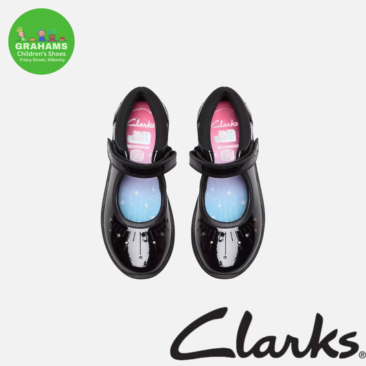 Clarks Relda Wish Unicorn Black Patent Leathe School Shoes