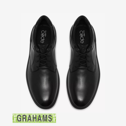 Clarks Code H Extra Wide Black Leather Lace Shoe