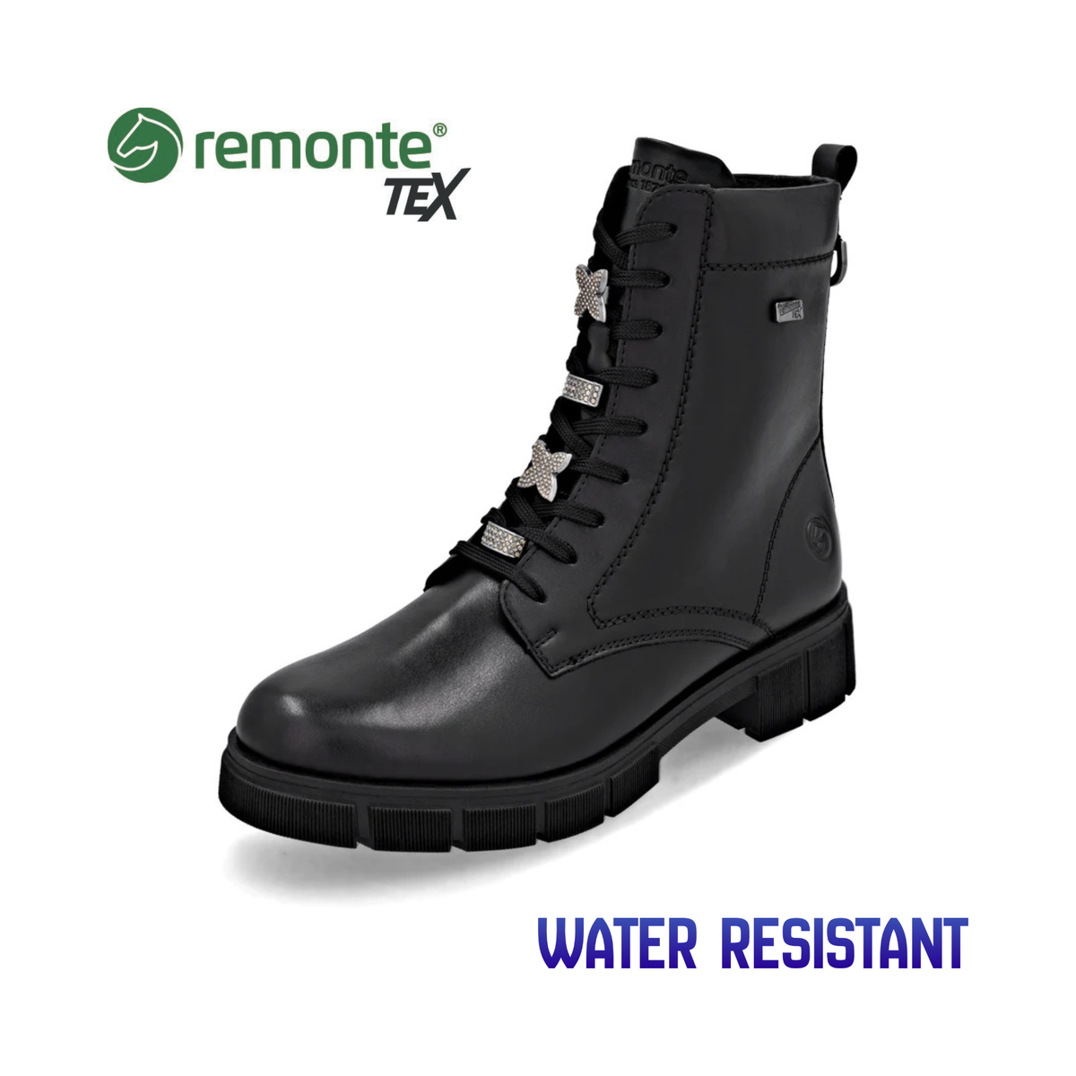 Remonte Tex Lace Up Biker Boot Black D2S73-00
