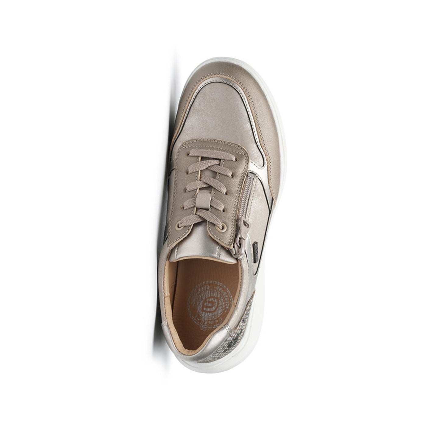 G Comfort Ladies Trainer Side Zipper Taupe Metallic S2731