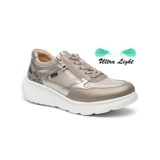 G Comfort Ladies Trainer Side Zipper Taupe Metallic S2731