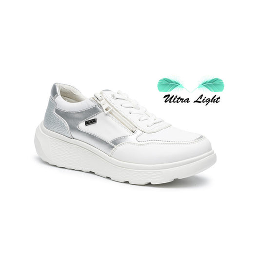 G-Comfort Ladies Trainer Side Zipper White Metallic S2731