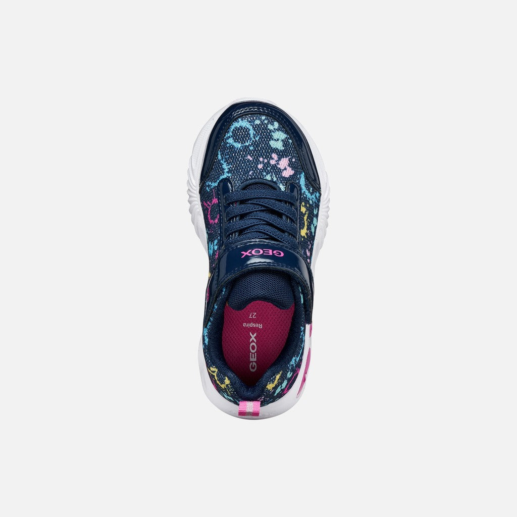 Geox Assister Lights Trainer Girls Navy Multi J45E9B
