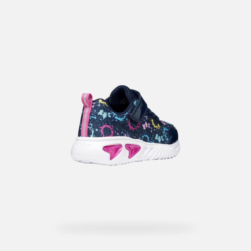 Geox Assister Lights Trainer Girls Navy Multi J45E9B